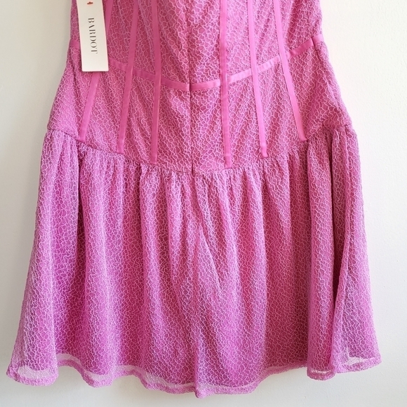 New Bardot Strapless Sweetheart Boned Corset Lace Barbie Pink Mini Dress NWT 8/M - Picture 10 of 14